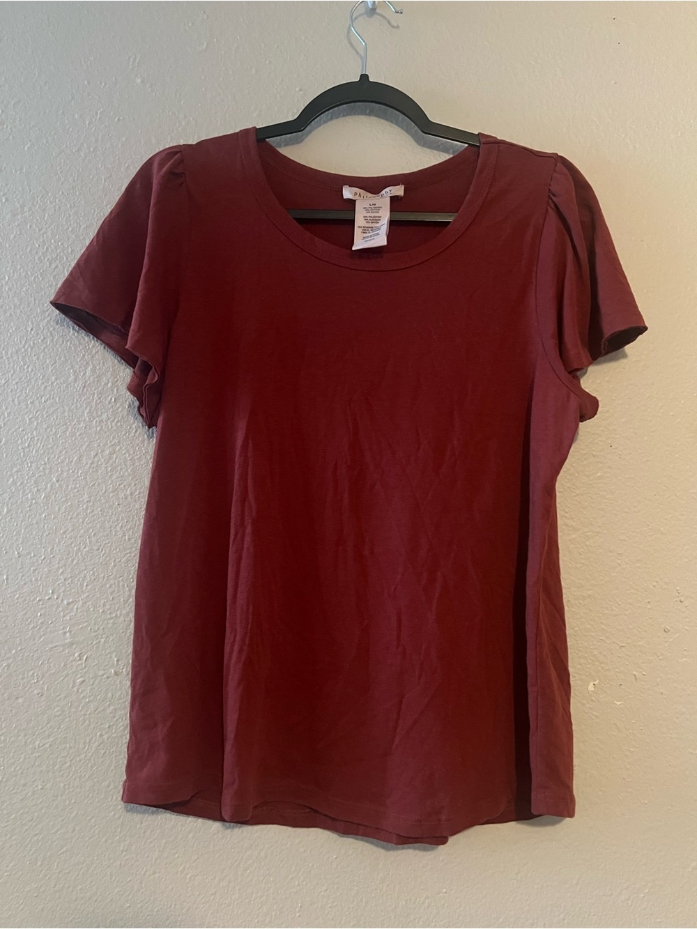 Philosophy Burgundy Short Sleeve Crewneck Top